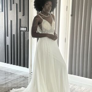 Lulu's White Bridal Gown with Beaded Bodice